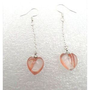 Fire Quartz Heart Dangle Earrings - Silver